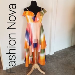 Fashion Nova Off the Shoulder Hi Lo Maxi Dress